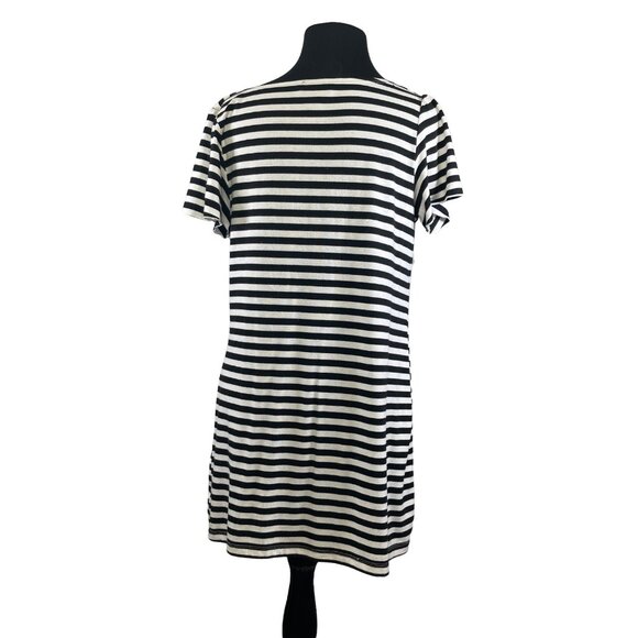 AB Studio Size Medium Black & White Striped Cowl Neck Tunic Top - Picture 4 of 9
